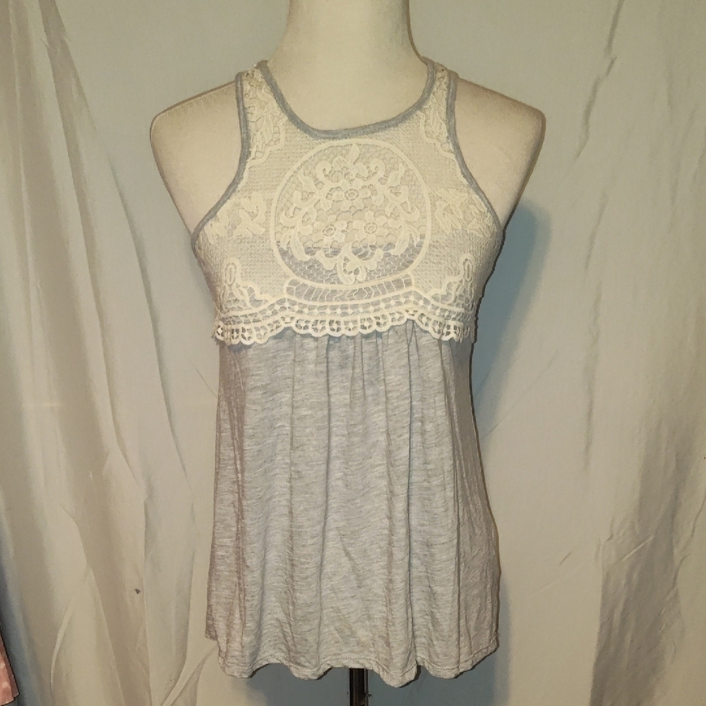 Rewind Gray and Cream Lace Tank Top Size Small